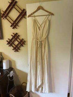 Aya Sacred Wear Organic Cotton Boho Cream V-Neck Maxi Wedding Dress Tie Waist